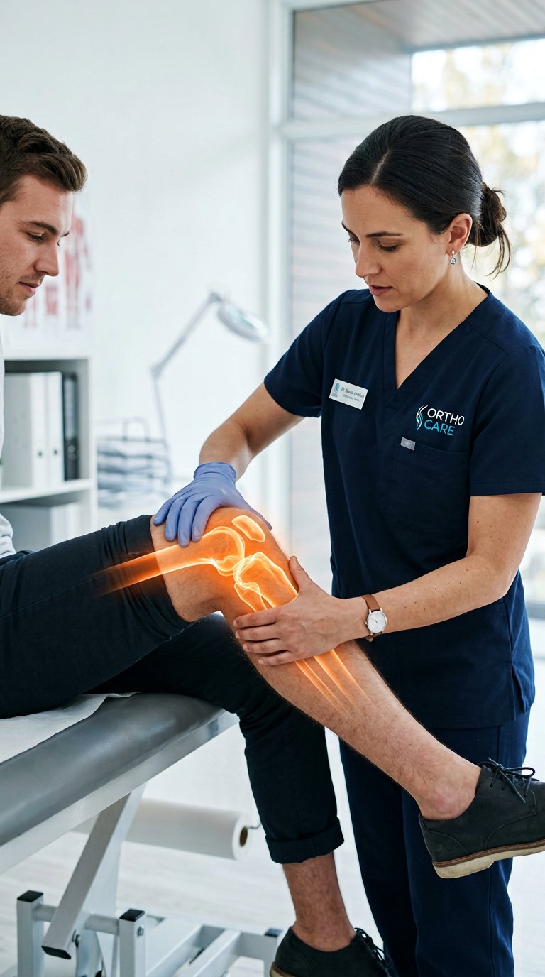 Orthopaedic doctor examining a patient's knee