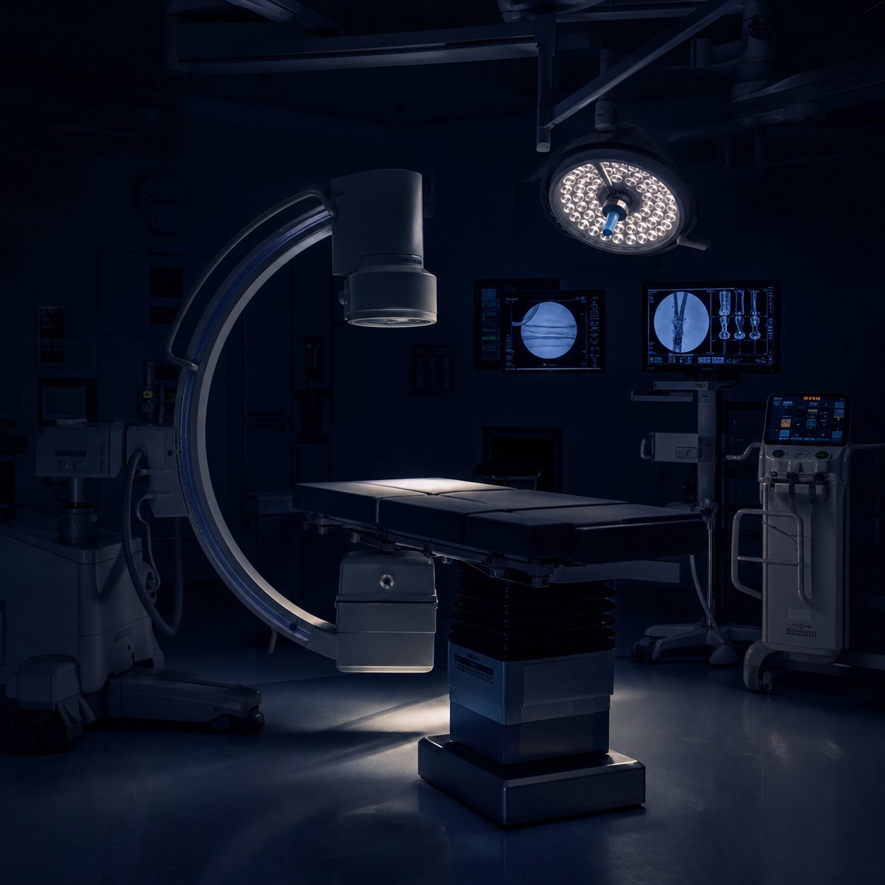 Operation theatre with C-ARM imaging machine under the surgical light