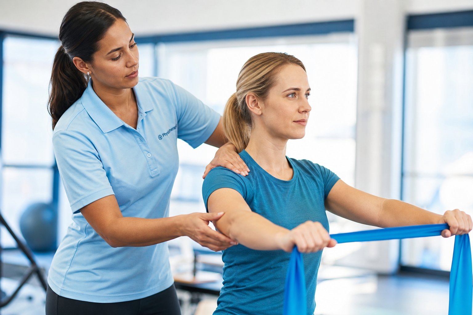 Physiotherapist guiding a patient exercise