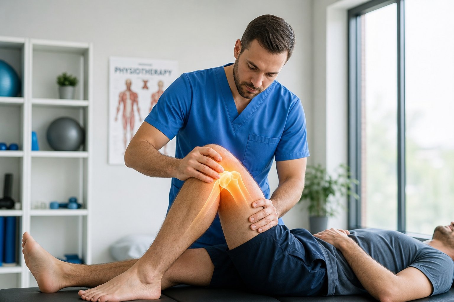 Physiotherapist treating a patient's knee